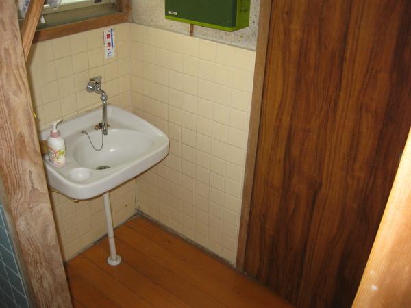 Wash basin, toilet. Washroom