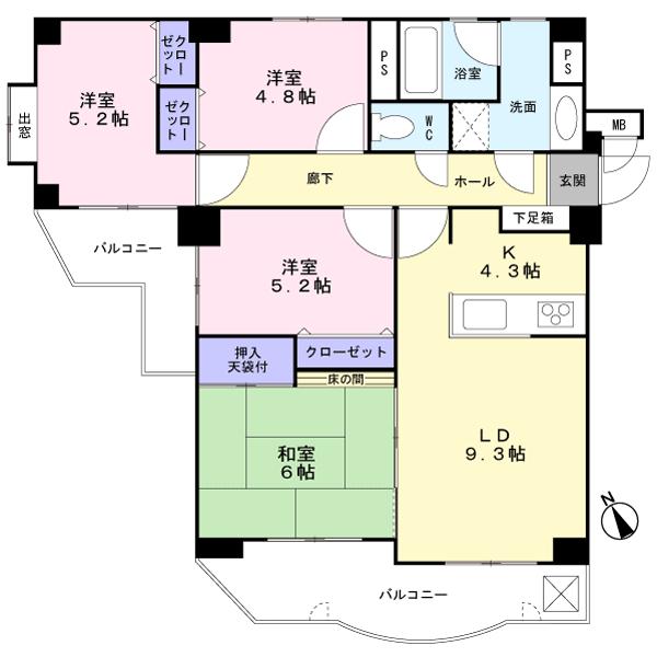 Floor plan. 4LDK, Price 15.5 million yen, Occupied area 80.91 sq m , Balcony area 14.64 sq m