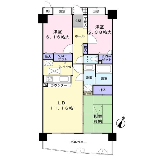 Floor plan. 3LDK, Price 14 million yen, Footprint 71.5 sq m , Balcony area 11.91 sq m