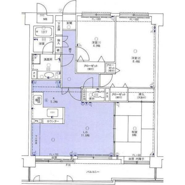 Floor plan. 3LDK, Price 10.8 million yen, Occupied area 75.25 sq m , Balcony area 13.12 sq m