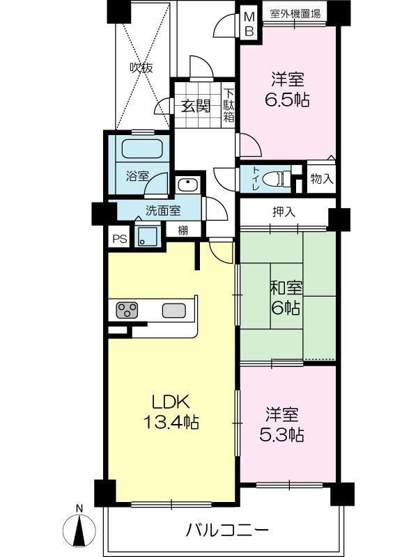 Floor plan. 3LDK, Price 9.9 million yen, Occupied area 68.99 sq m , Balcony area 7.48 sq m