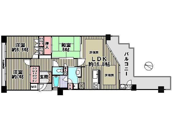 Floor plan. 3LDK, Price 27,800,000 yen, Occupied area 83.51 sq m , Balcony area 20.26 sq m