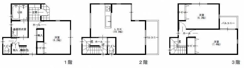 Floor plan. 21,800,000 yen, 3LDK, Land area 74.23 sq m , Building area 90.85 sq m is a three-storey barrier-free specification.
