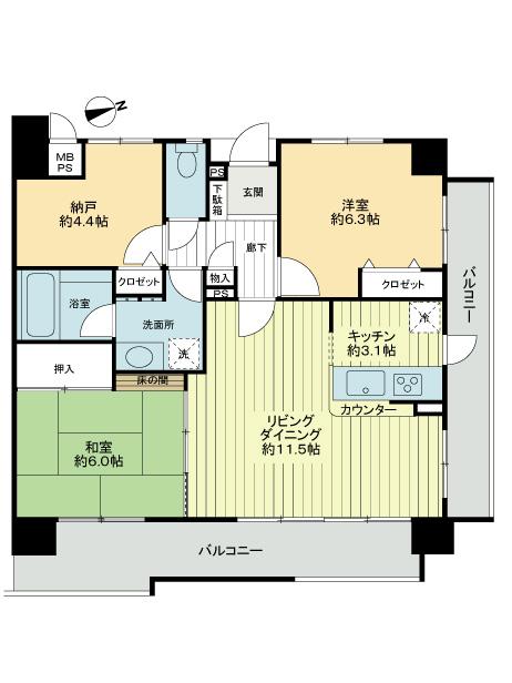 Floor plan. 2LDK + S (storeroom), Price 27,800,000 yen, Occupied area 68.89 sq m , Balcony area 18.1 sq m