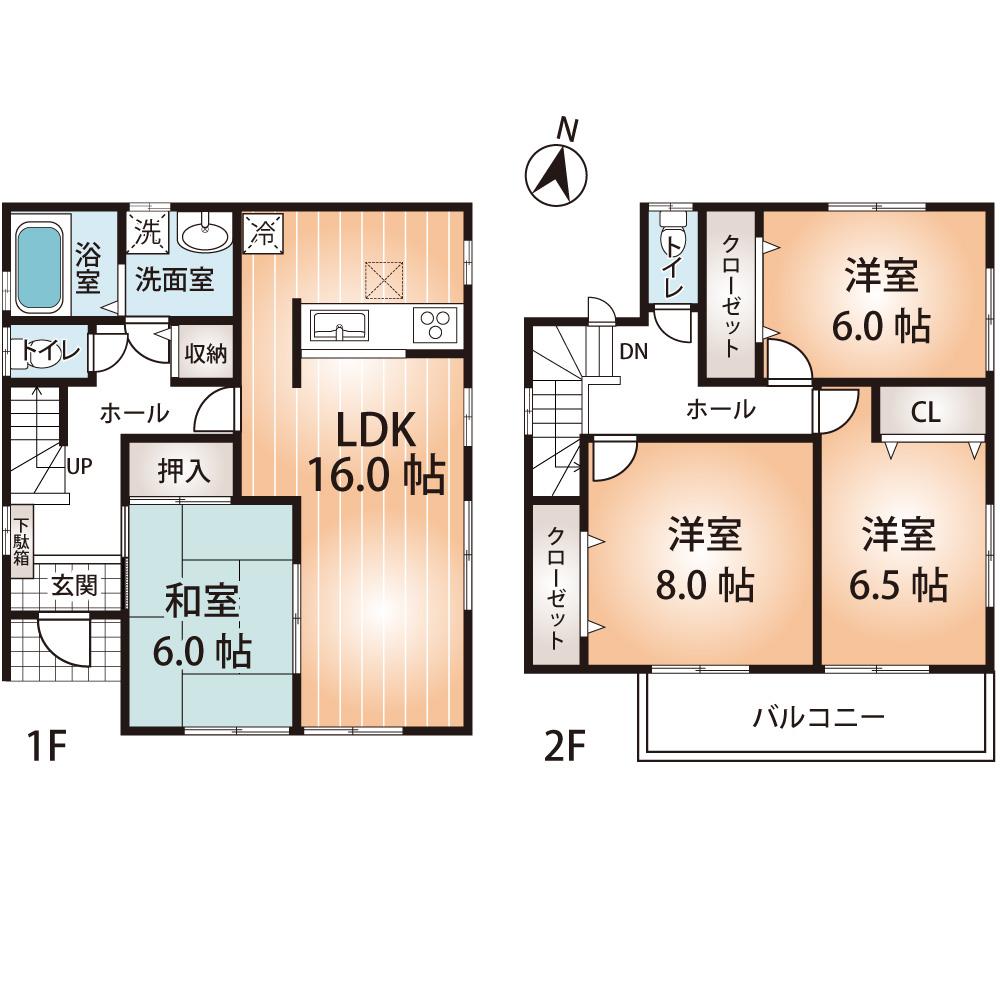 Floor plan. (Building 2), Price 33,800,000 yen, 4LDK, Land area 178.78 sq m , Building area 105.99 sq m