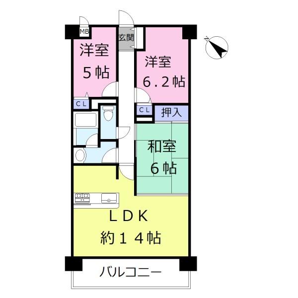 Floor plan. 3LDK, Price 6.8 million yen, Occupied area 68.17 sq m , Balcony area 9 sq m