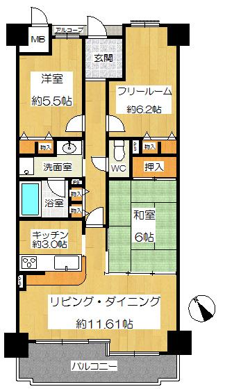 Floor plan. 3LDK, Price 9.3 million yen, Occupied area 72.29 sq m , Balcony area 8.2 sq m