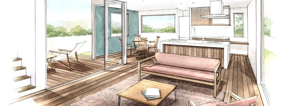 Other. "Living in the Sunny ・ Wood deck continuing the indoor "