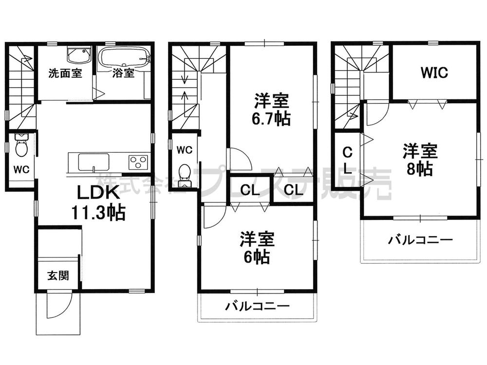 Floor plan. 21,800,000 yen, 3LDK, Land area 77.74 sq m , Building area 88.59 sq m