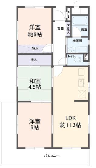 Floor plan. 3LDK, Price 7.9 million yen, Occupied area 62.99 sq m , Balcony area 14.11 sq m