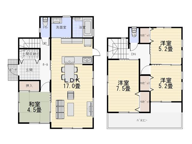Building plan example (floor plan). Building plan example (A No. land) 4LDK, Land price 7.94 million yen, Land area 127.31 sq m , Building price 15,660,000 yen, Building area 95.87 sq m