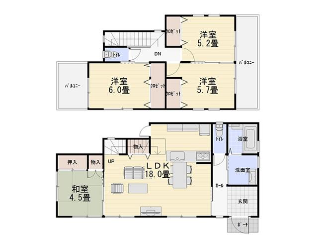 Building plan example (floor plan). Building plan example (B No. land) 4LDK, Land price 7.14 million yen, Land area 157.79 sq m , Building price 15,660,000 yen, Building area 95.87 sq m