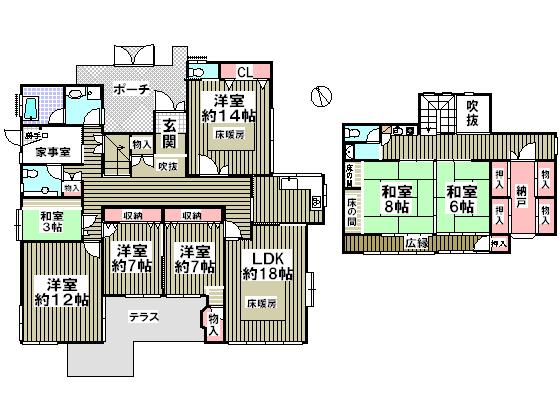 Floor plan. 81,800,000 yen, 7LDK + S (storeroom), Land area 330.59 sq m , Building area 221.43 sq m
