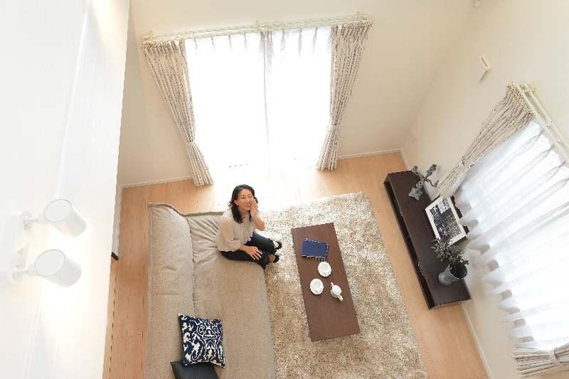 Living.  [Vaulted ceiling living room]  From a large lighting window Bathed in bright sunshine. Bright living. 