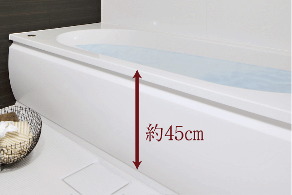 Bathing-wash room.  [WA bathtub (low-floor type)] Simple design that combines straight lines and semicircles. By about 45cm height straddle, We have to reduce the burden at the time of bathing (same specifications)