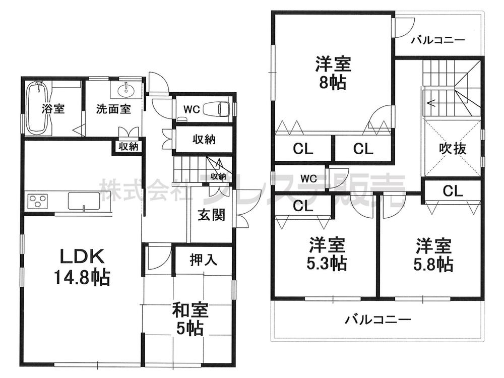 Floor plan. Price 34,800,000 yen, 4LDK, Land area 146.52 sq m , Building area 101.86 sq m