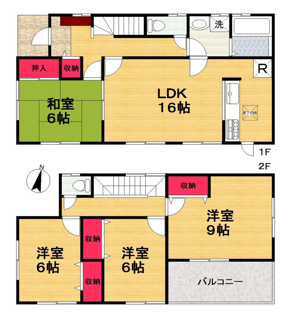 Floor plan. (Building 2), Price 22,800,000 yen, 4LDK, Land area 148.39 sq m , Building area 105.15 sq m