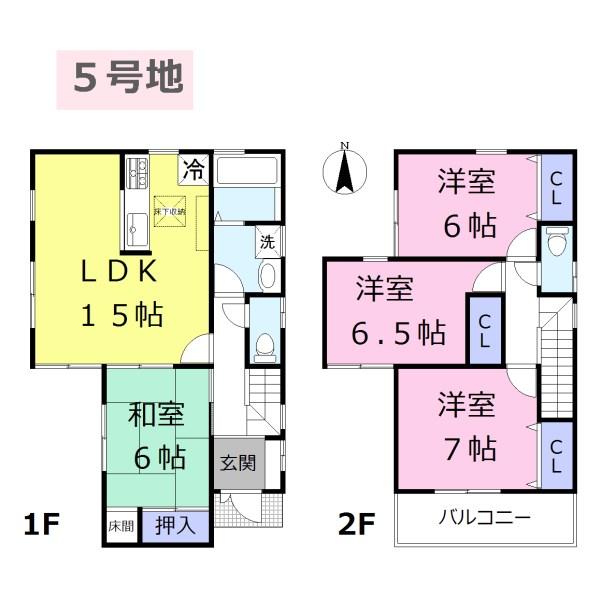 Floor plan. (5 Building), Price 19,800,000 yen, 4LDK, Land area 138.3 sq m , Building area 95.17 sq m