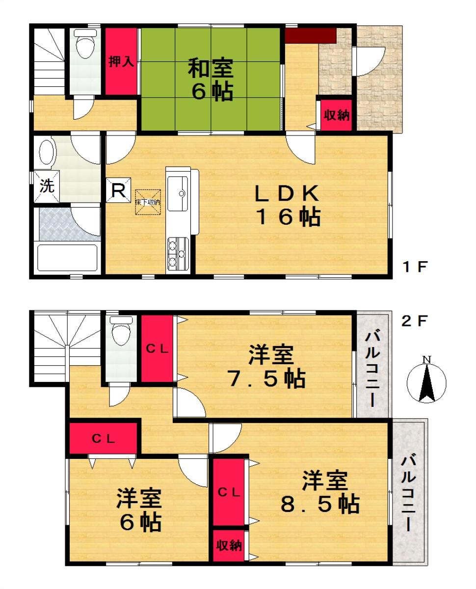 Floor plan. 25,800,000 yen, 4LDK, Land area 127.91 sq m , Building area 103.68 sq m   [Floor plan] 