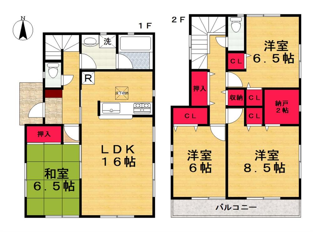 Floor plan. (Building 2), Price 24,300,000 yen, 4LDK+S, Land area 135.2 sq m , Building area 104.49 sq m