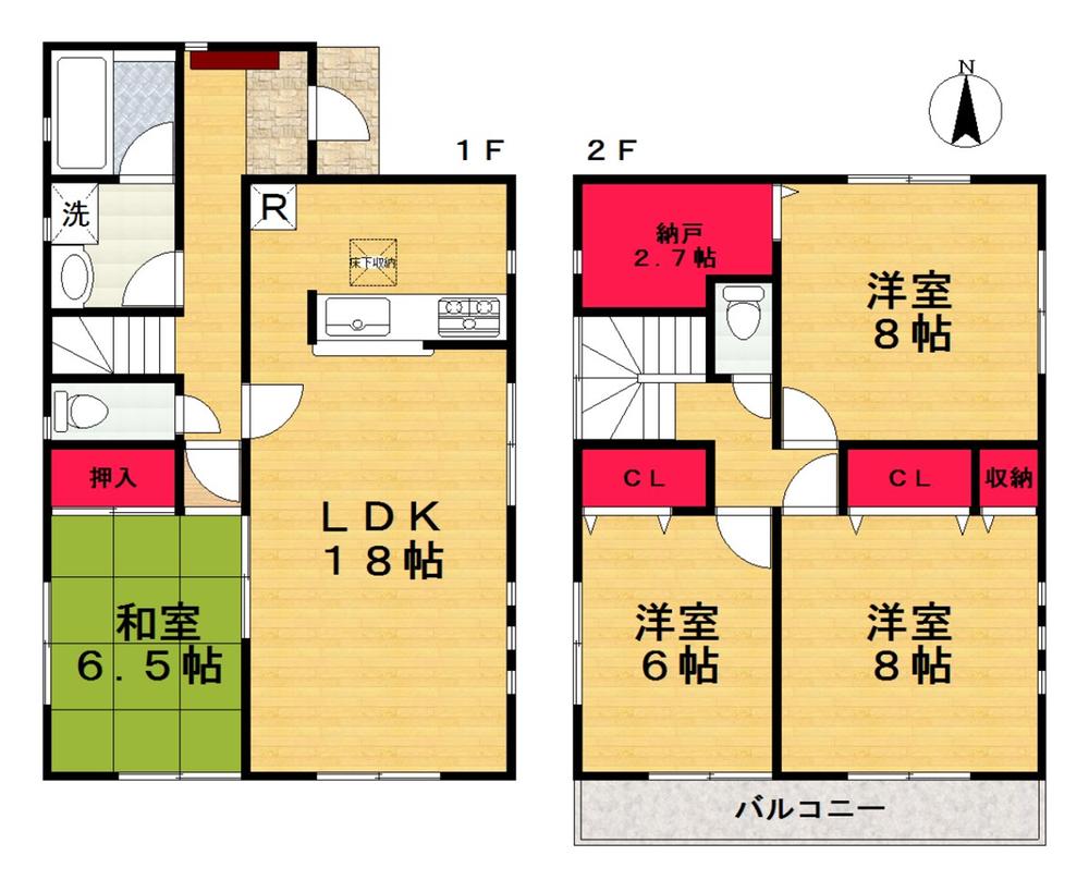 Floor plan. (6 Building), Price 25,800,000 yen, 4LDK+S, Land area 136.68 sq m , Building area 107.73 sq m