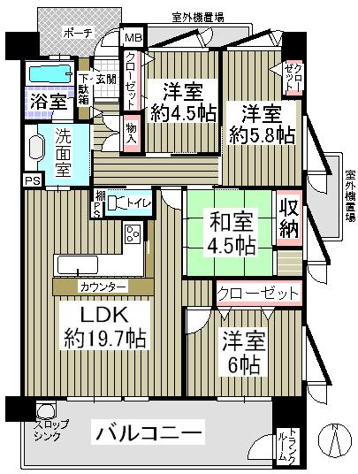 Floor plan. 4LDK, Price 18.5 million yen, Occupied area 92.33 sq m , Balcony area 20.32 sq m