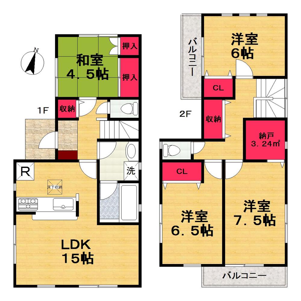 Floor plan. 19,800,000 yen, 4LDK + S (storeroom), Land area 130.14 sq m , Building area 96.79 sq m   [Floor plan] 