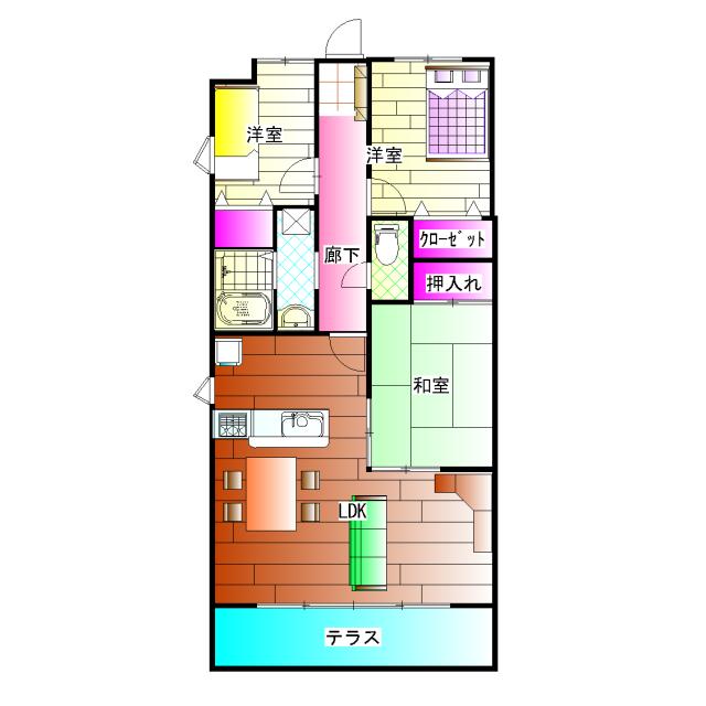 Floor plan. 3LDK, Price 9.3 million yen, Occupied area 64.48 sq m , Balcony area 9 sq m