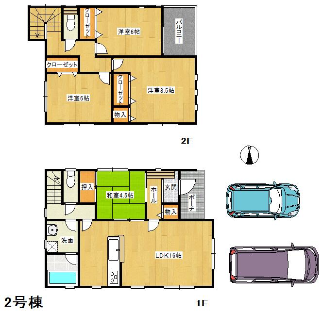 Floor plan. (Building 2), Price 21,800,000 yen, 4LDK, Land area 142.46 sq m , Building area 98.82 sq m