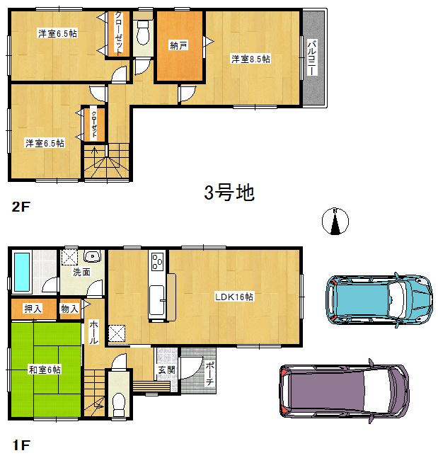 Floor plan. (3 Building), Price 21,800,000 yen, 4LDK, Land area 142.16 sq m , Building area 104.89 sq m