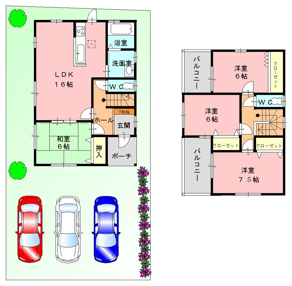 Building plan example (floor plan). Building plan example (No. 5 land plan) 4LDK, Land price 17.2 million yen, Land area 149.71 sq m , Building price 16,030,000 yen, Building area 101.02 sq m