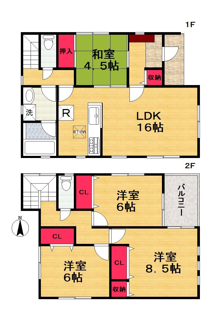 Floor plan. (Building 2), Price 21,800,000 yen, 4LDK, Land area 142.46 sq m , Building area 98.82 sq m
