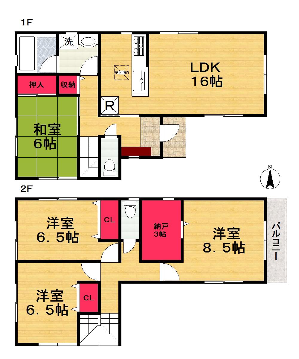 Floor plan. (3 Building), Price 21,800,000 yen, 4LDK+S, Land area 142.16 sq m , Building area 104.89 sq m