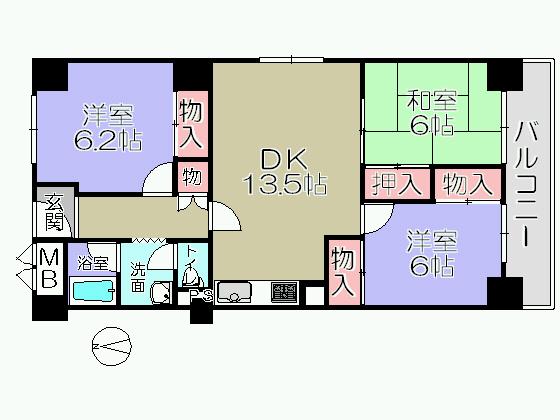 Floor plan. 3DK, Price 4.9 million yen, Footprint 78 sq m , Balcony area 7.44 sq m