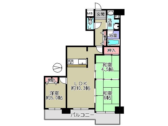 Floor plan. 3LDK, Price 9.8 million yen, Occupied area 63.42 sq m , Balcony area 11.61 sq m
