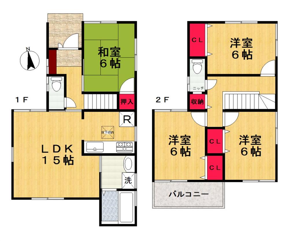 Floor plan. 19,800,000 yen, 4LDK, Land area 95.81 sq m , Building area 95.57 sq m   [Floor plan] 