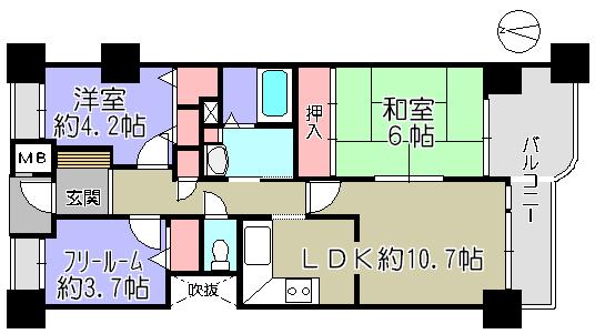 Floor plan. 2LDK + S (storeroom), Price 6.5 million yen, Occupied area 59.36 sq m , Balcony area 12.13 sq m