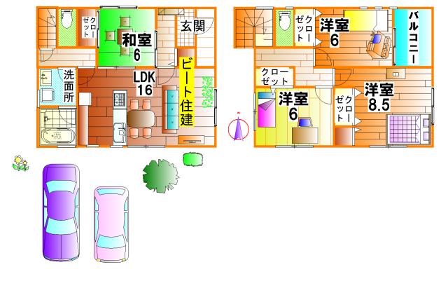 Floor plan. (2 Goji), Price 22,800,000 yen, 4LDK, Land area 142.45 sq m , Building area 98.32 sq m