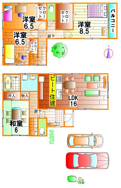 Floor plan. (No. 3 locations), Price 22,800,000 yen, 4LDK+S, Land area 142.16 sq m , Building area 104.89 sq m