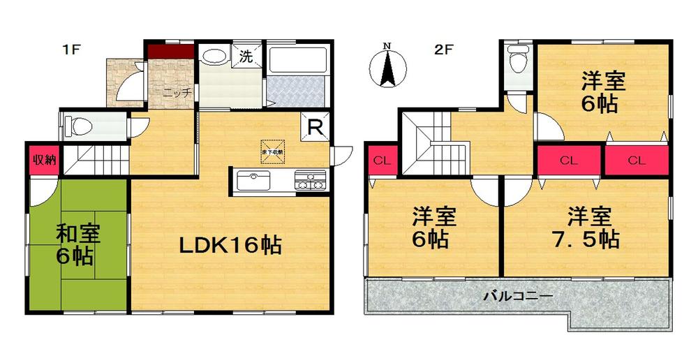 Floor plan. 22,800,000 yen, 4LDK, Land area 106.14 sq m , Building area 95.58 sq m   [Floor plan] 