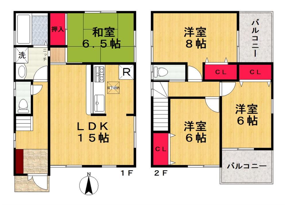 Floor plan. (No. 3 locations), Price 22,800,000 yen, 4LDK, Land area 184.43 sq m , Building area 95.58 sq m