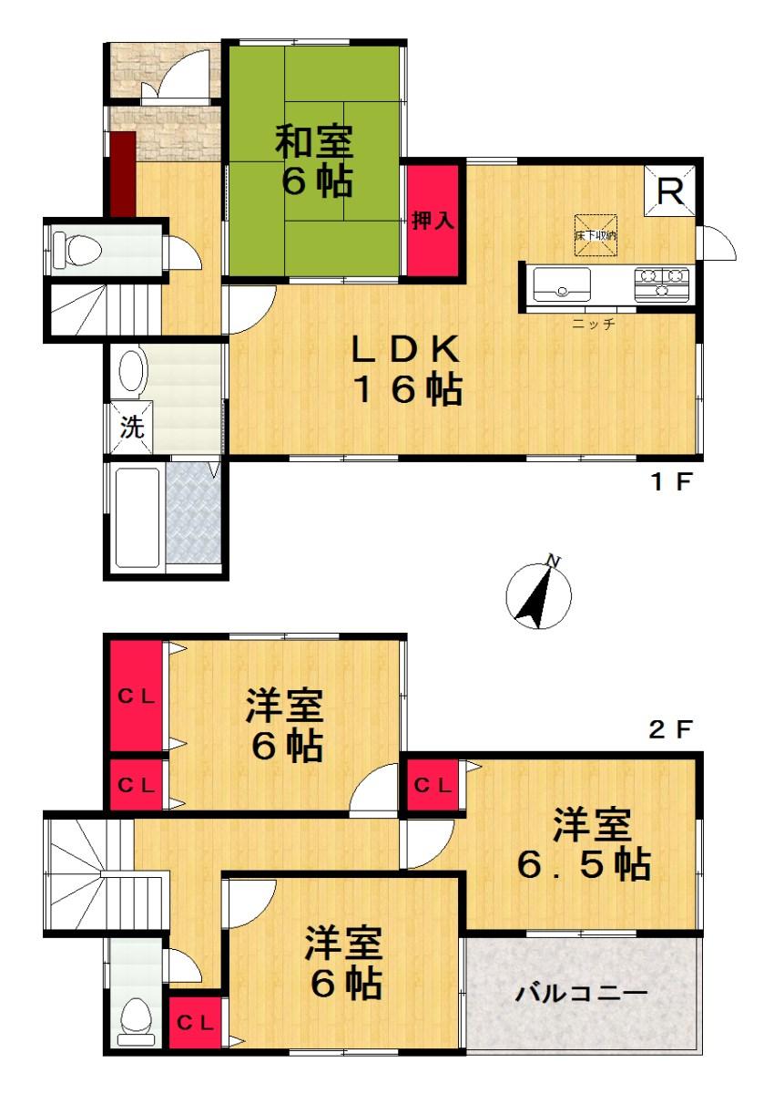 Floor plan. 22,800,000 yen, 4LDK, Land area 143.15 sq m , Building area 95.58 sq m   [Floor plan] 