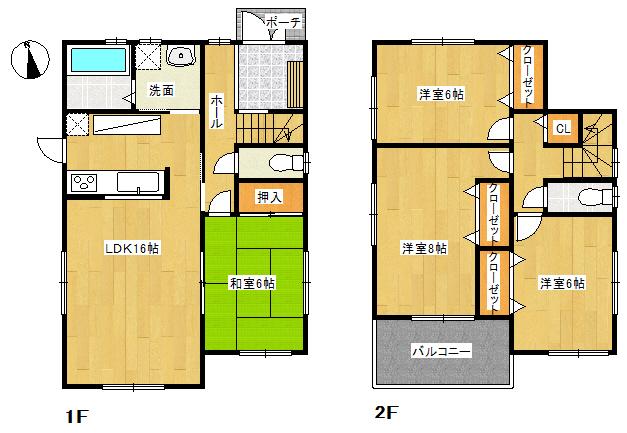 Floor plan. 23.8 million yen, 4LDK, Land area 220.42 sq m , Since the building area 98.82 sq m south side there is also a garden space You Kume also wood deck! 