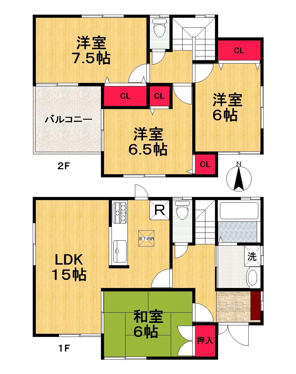 Floor plan. (No. 5 locations), Price 28.8 million yen, 4LDK, Land area 185.15 sq m , Building area 95.58 sq m