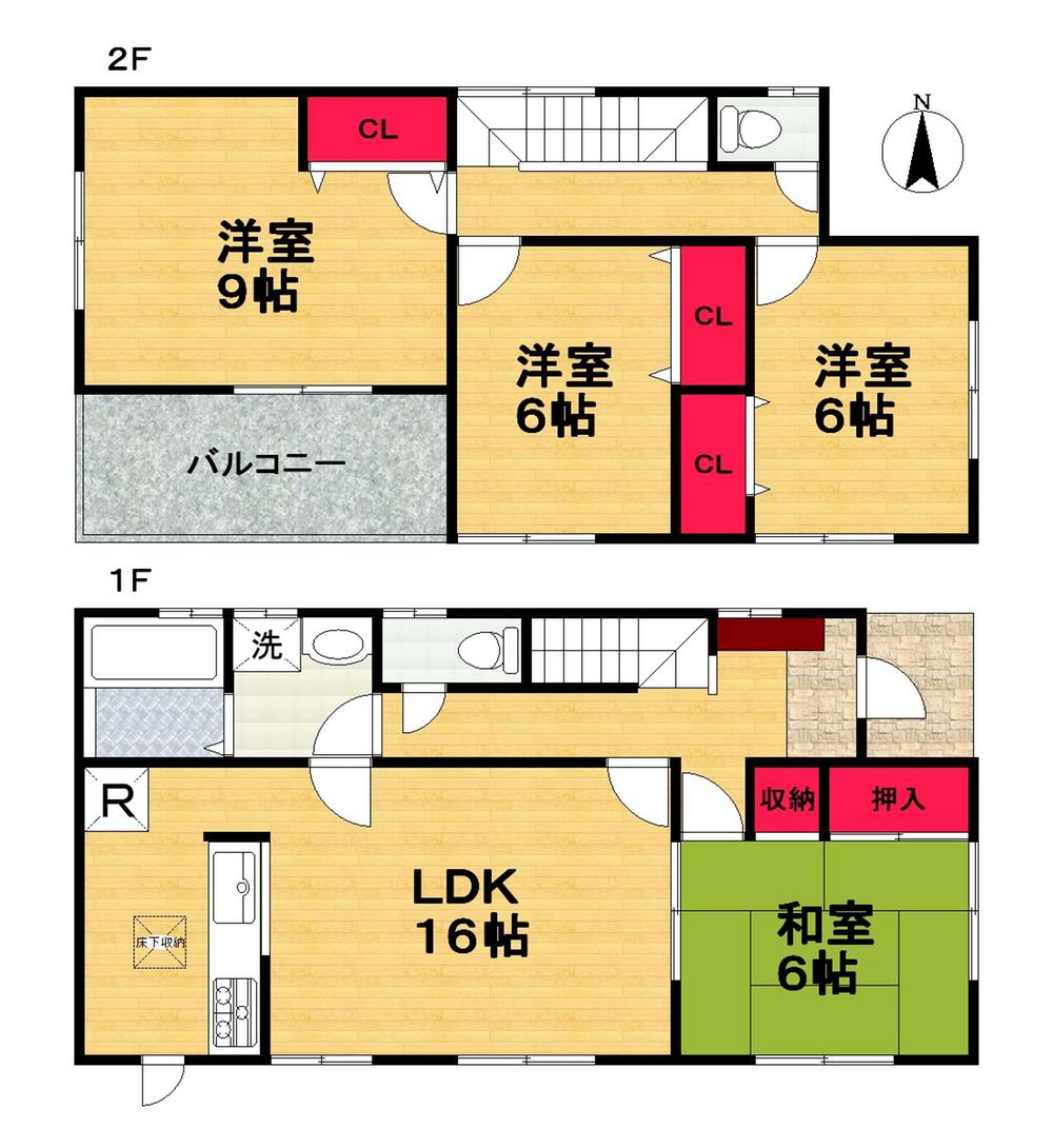 Floor plan. (Building 2), Price 21,800,000 yen, 4LDK, Land area 128.31 sq m , Building area 105.15 sq m