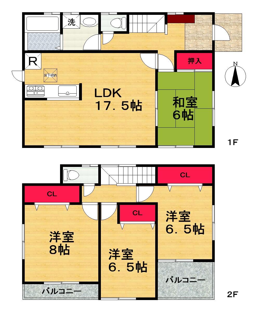 Floor plan. (3 Building), Price 25,800,000 yen, 4LDK, Land area 128.32 sq m , Building area 105.98 sq m