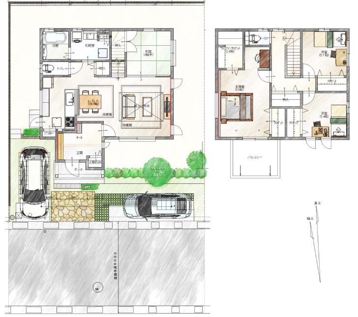 Floor plan.  [B-4-19 No. land] So we have drawn on the basis of the Plan view] drawings, Plan and the outer structure ・ Planting, such as might actually differ slightly from.  Also, furniture ・ Car, etc. are not included in the price. 