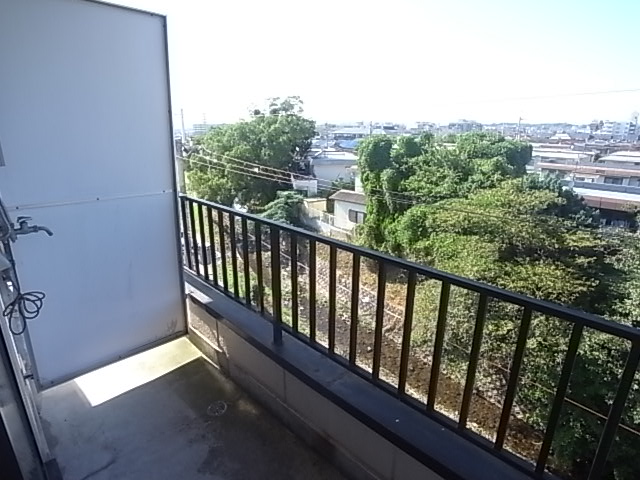 Balcony. There are washing machine storage room on the left side