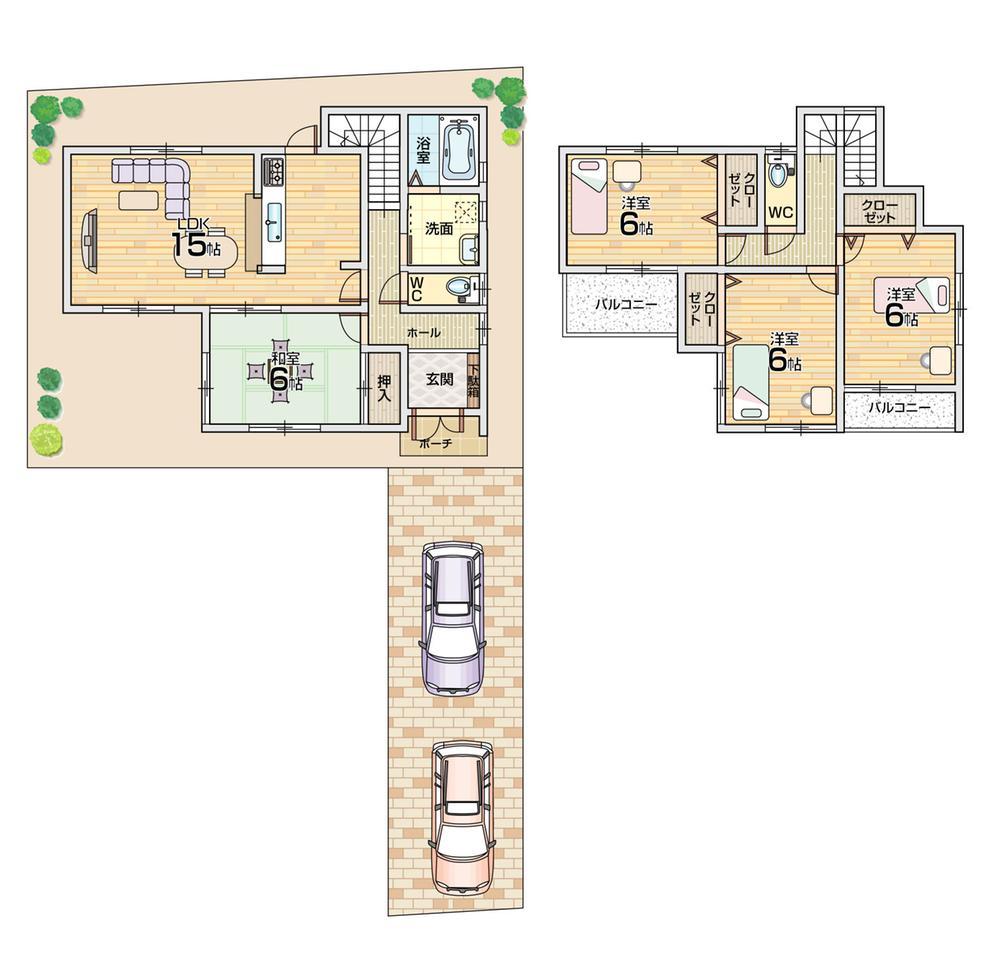 Floor plan. 28.8 million yen, 4LDK, Land area 128.17 sq m , Building area 95.58 sq m floor plan Yes each room storage!  Sunny in the south-facing balcony! 