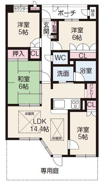 Floor plan. 4LDK, Price 17.8 million yen, Footprint 79.2 sq m , Balcony area 21.78 sq m 4LDK With a private garden
